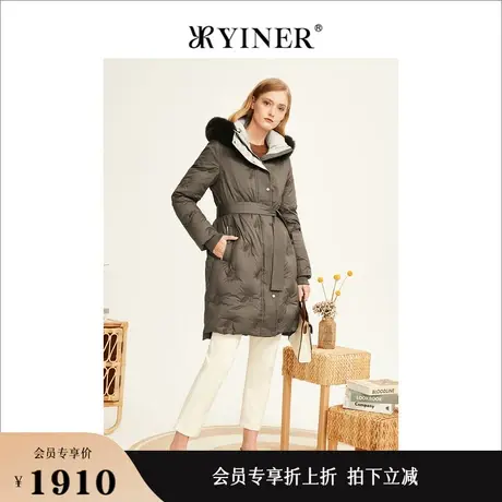 YINER音儿女装冬季狐狸毛领连帽设计感保暖鸭绒羽绒服商品大图