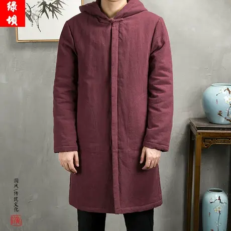 中国风盘扣中长款连帽棉衣男青年宽松保暖棉袄民族风古风汉服棉服商品大图