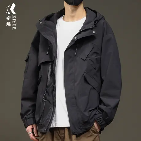 希越连帽夹克男2024春季新款户外三防工装宽松大码男士风衣外套潮图片