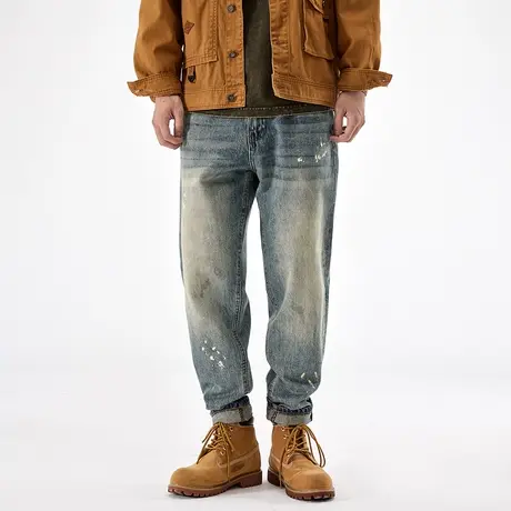 美工泼墨牛仔裤男宽松直筒休闲潮牌秋冬款锥形男士长裤子2023新款商品大图