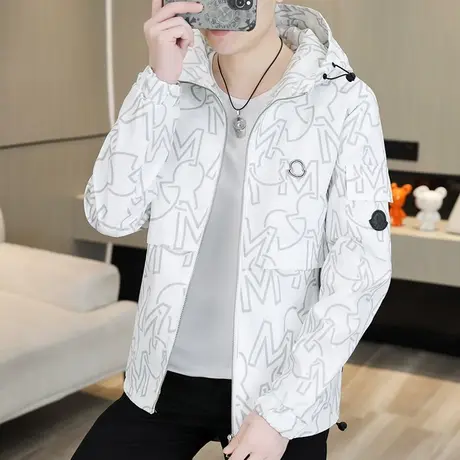 2024新款白色外套男春秋季宽松帅气连帽薄款工装夹克学生潮牌春装图片