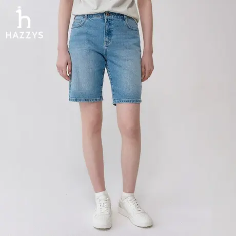 Hazzys哈吉斯奥莱24春夏新品显瘦直筒裤子休闲百搭蓝色牛仔短裤女图片