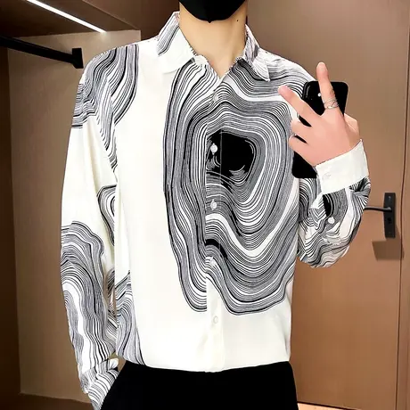 个性痞帅长袖衬衫男士春季潮牌炸街休闲寸衫设计感小众禁欲风衬衣图片