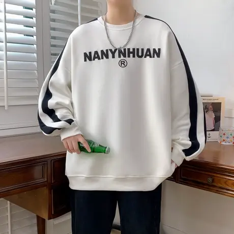 卫衣男女同款春秋新款圆领套头无帽休闲宽松美式情侣长袖上衣T恤图片