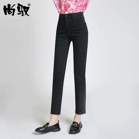 黑色牛仔裤女2024年秋季新款小直筒裤弹力高腰显瘦修身九分烟管裤图片