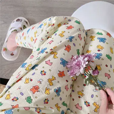 网红同款梭织纯棉动物乐园甜美可爱印花睡裤纯棉家居裤长裤商品大图