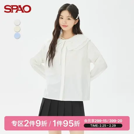 SPAO女士雪纺衫春季新款甜美娃娃领纯棉长袖衬衫SPBWC38S20图片