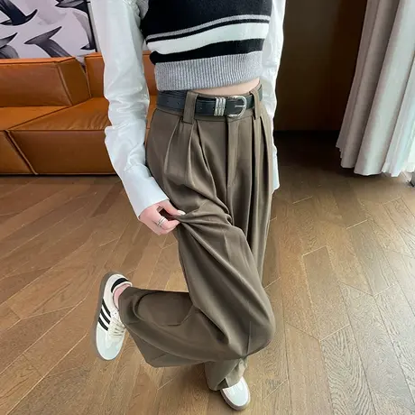 阔腿西装裤女春秋2024新款高腰显瘦小个子休闲宽松垂感拖地直筒裤商品大图
