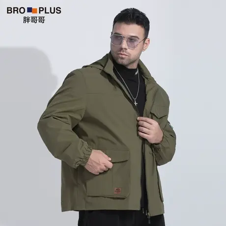 胖哥哥外套男宽松休闲上衣工装夹克连帽大码男装加肥加大胖子秋冬图片