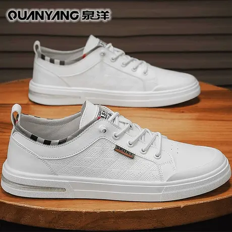 小白板鞋男夏季透气2024新款一脚蹬休闲皮鞋运动工作软底白色潮鞋商品大图