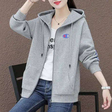 加绒加厚连帽卫衣外套女秋冬2023年新款时尚宽松拉链上衣运动服潮图片