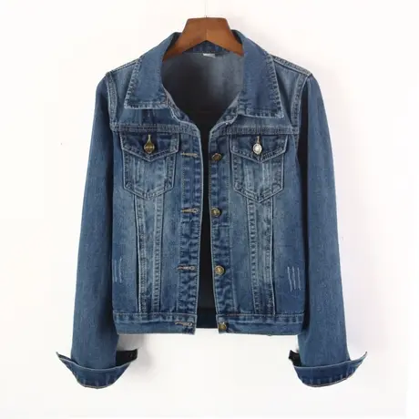 牛仔外套女春秋短款韩版新款修身显瘦学生长袖大码牛仔服上衣深蓝商品大图