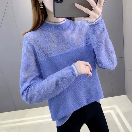 秋装女2023年新款针织衫蕾丝镂空毛衣女装洋气爆款内搭打底衫上衣商品大图