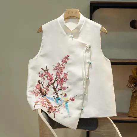 享永子重工刺绣仿桑蚕丝马甲背心女文艺复古宽松高级感2023新款秋图片