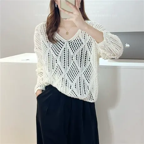 2023新款上衣女韩系设计感宽松显瘦镂空百搭罩衫早春慵懒上衣减龄图片