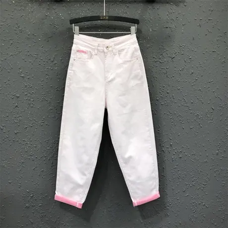 高腰小脚萝卜裤女夏季新款欧货休闲撞色宽松显瘦薄款牛仔哈伦裤潮商品大图