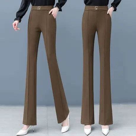 高腰喇叭裤女2023新款松紧腰显瘦修身休闲长裤垂感拖地微喇长裤子商品大图