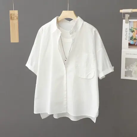 白色纯棉薄衬衫女短袖宽松夏季2023新款薄衬衣设计感小众衬衣洋气商品大图