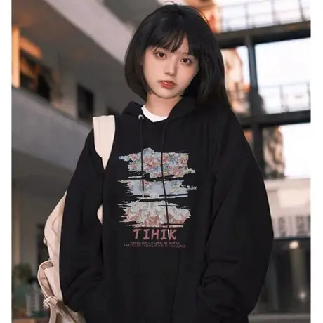 美式复古hiphop潮牌卫衣女春秋薄款oversize慵懒风连帽小个子外套商品大图