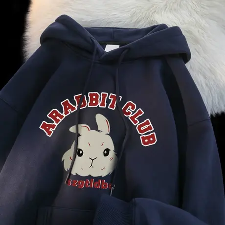 潮牌连帽卫衣女秋冬加绒加厚oversize美式复古大码宽松慵懒风外套商品大图