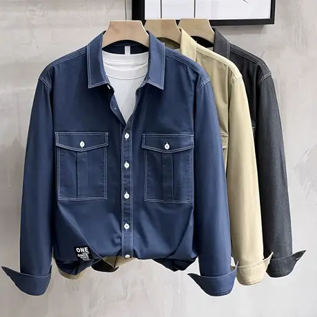 牛仔衬衣外套男春秋日系宽松潮牌男装上衣服男士衬衫长袖新款潮流商品大图