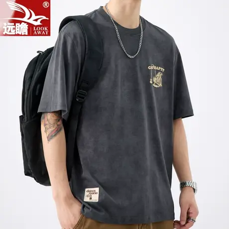 夏天重磅短袖t恤男士夏季薄款潮牌宽松上衣2023新款纯棉休闲体恤图片
