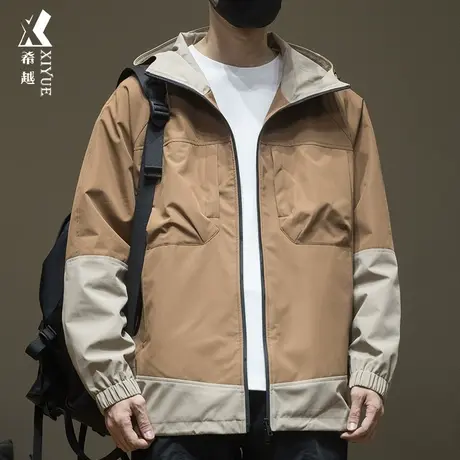 希越拼接冲锋衣外套男户外山系休闲登山服秋季宽松大码连帽夹克潮商品大图