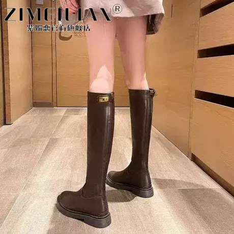 品牌真皮清仓长筒靴女2023新款春秋季不过膝厚底瘦高筒骑士长靴女图片