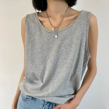 纯棉吊带运动坎肩背心无袖t恤女夏季设计感小众外穿宽松挂脖上衣图片