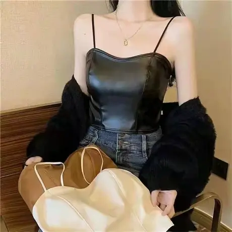 吊带背心女PU夏气质港风外穿内搭辣妹裹胸带胸垫美背抹胸打底衫潮图片