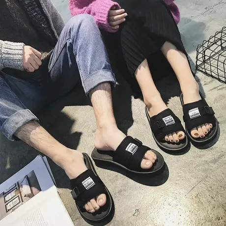 拖鞋女夏时尚外穿情侣沙滩鞋海边平底网红凉拖2025新款防滑一字拖商品大图