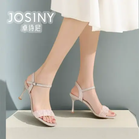卓诗尼女鞋2024夏款新款高跟凉鞋女细跟玫瑰金商场同款4J1A42392图片