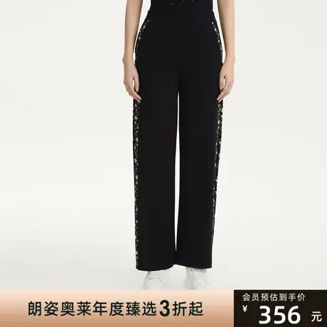 LANCY/悦朗姿2023春季新款黑色高腰松紧宽松阔腿裤子女通勤休闲裤商品大图