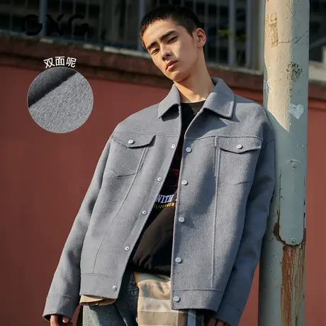 GXG男装 冬季时尚潮流流翻领灰色短大衣#GY106175G图片