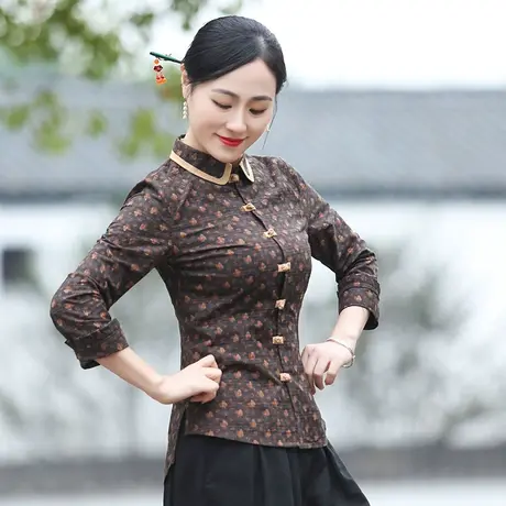 筠雅唐装女中国风旗袍式上衣改良禅意长袖素衣2022年春季中式女装商品大图