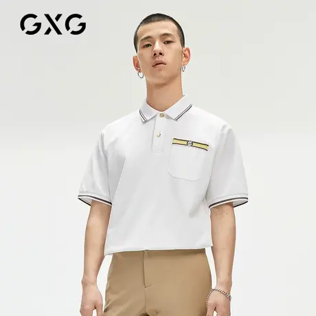 GXG男装 夏季白色潮流休闲舒适撞色翻领短袖polo衫GC124509D图片