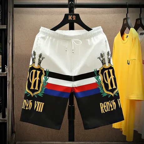 印花短裤男潮牌ins夏季薄款薄款五分裤宽松外穿大裤衩休闲沙滩裤商品大图