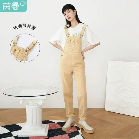 【商场同款】茵曼全棉背带裤女2023春季新款直筒显瘦宽松减龄裤子图片