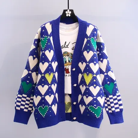 钉珠爱心设计感毛衣外套女春装2023年新款慵懒风宽松洋气针织开衫图片