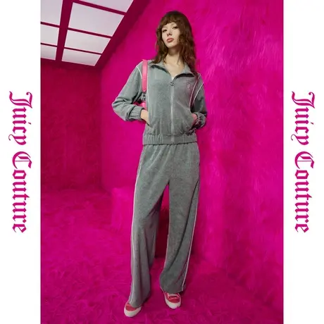 Juicy Couture橘滋秋女女装年新款银色风暴绣撞色嵌条女休闲裤图片