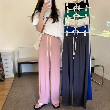 深灰色直筒运动裤春秋女高腰垂感2023新款宽松显瘦休闲拖地阔腿裤商品大图