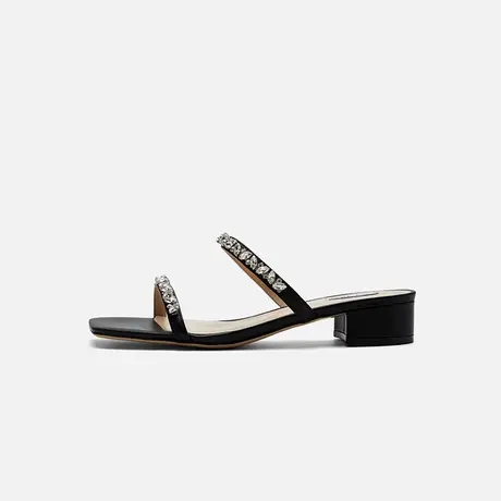 Nine West/玖熙2025年夏季新款一字带拖鞋女钻条中跟外穿凉拖鞋图片