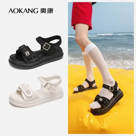 【门店发货】奥康女鞋 夏季新款透气小香风平底时装凉鞋舒适厚底图片