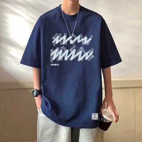 纯棉夏季短袖T恤男ins潮牌美式半袖打底衣服重磅港风男装宽松体恤商品大图