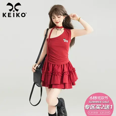 KEIKO [赠颈带]性感斜肩背心女夏季辣妹修身显瘦弹力吊带无袖上衣图片
