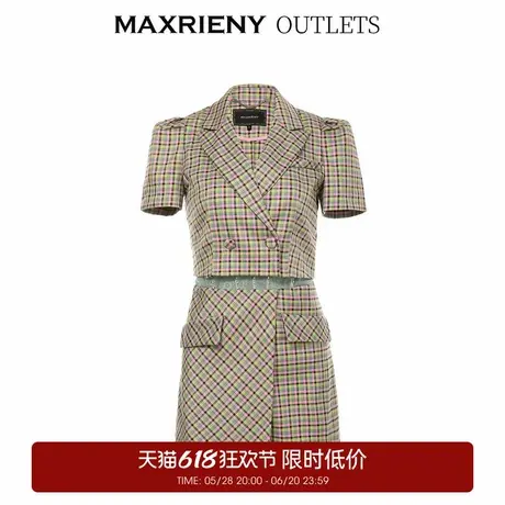 【奥莱】MAXRIENY格纹复古套装夏季女士修身连体裤短裤薄图片