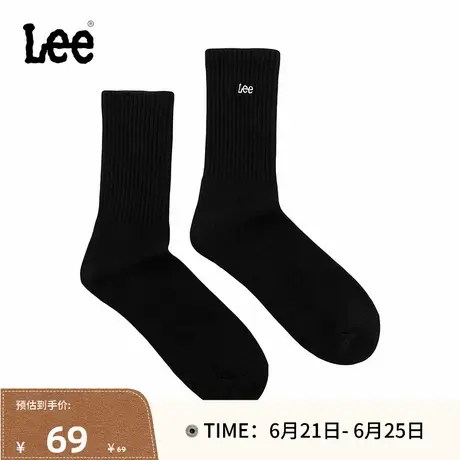 Lee韩国设计25春夏新品舒适版刺绣小Logo透气吸汗男中长筒袜潮流商品大图