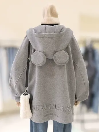 大码胖mm美式复古卫衣女秋冬季加厚加绒宽松连帽拉链开衫百搭外套图片