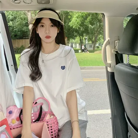 白色短袖t恤女夏季2023年新款潮酷上衣设计感小众字母刺绣宽松ins图片
