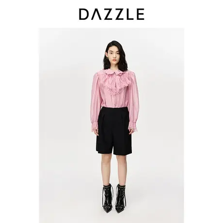 【肌理美学】DAZZLE地素奥莱春季新款粉色荷叶边轻薄长袖衬衫内搭图片